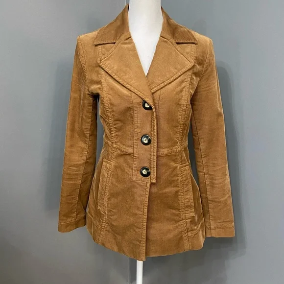 CABI Journey Tailored 3 Button Corduroy Jacket Caramel Brown Lagenlook Cabin XS - Picture 1 of 17